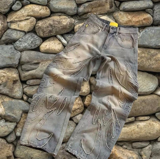 Embroidered flame jeans